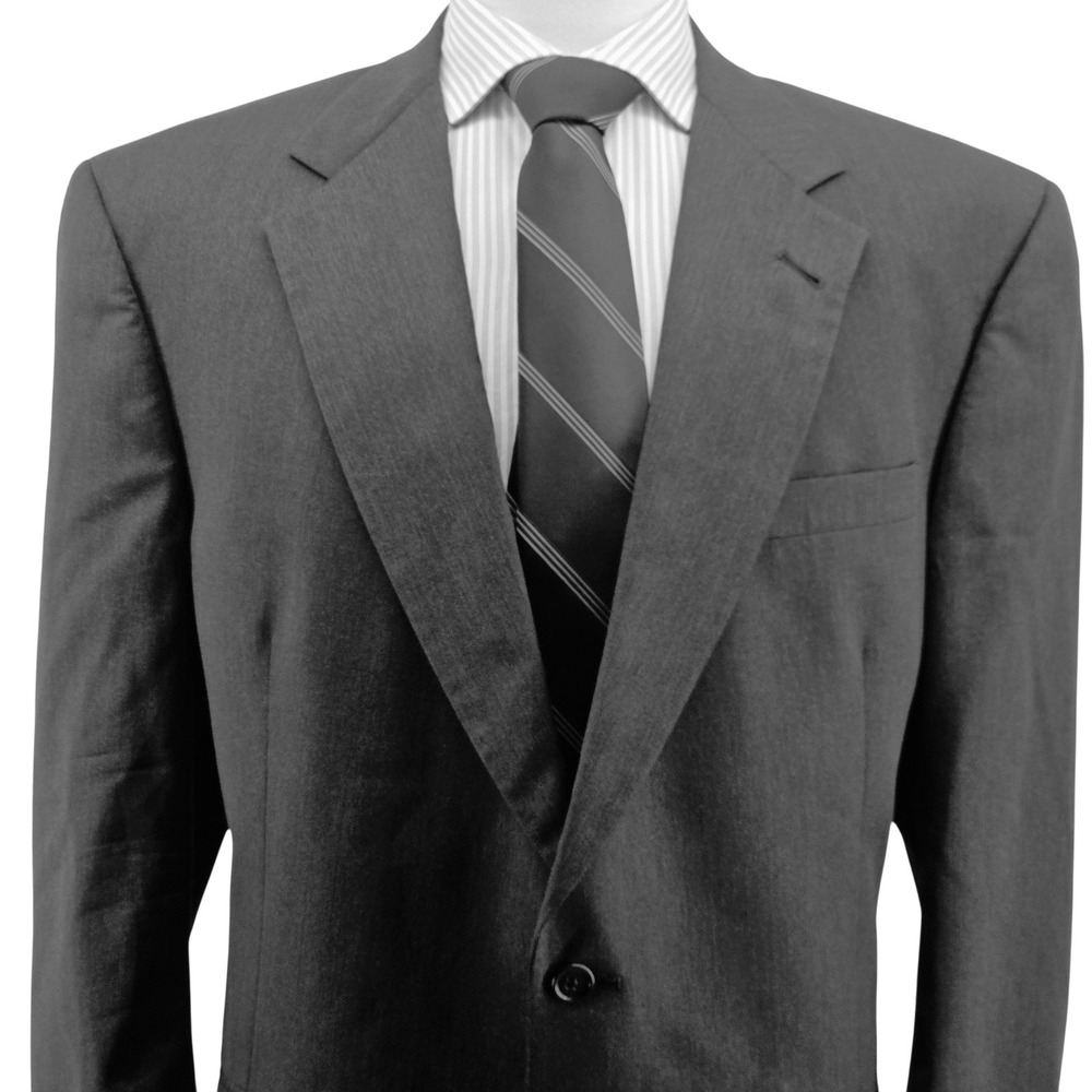 Vintage Burberrys Suit Jacket Mens 46 Gray Wool Single-Breasted 2 Button 90s